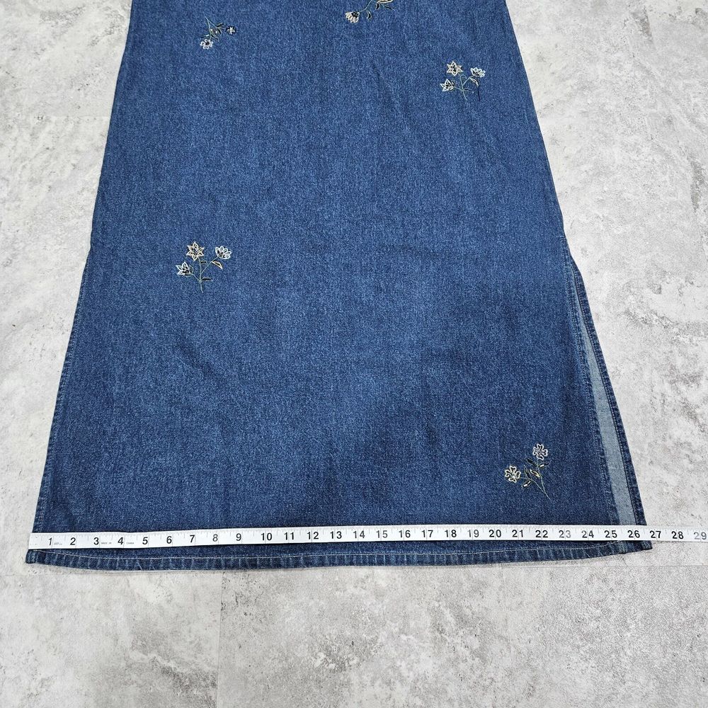 MPH Collection 90's Denim Jumper Dress Women XL Jean Floral Embroidery Beaded - Picture 7 of 12